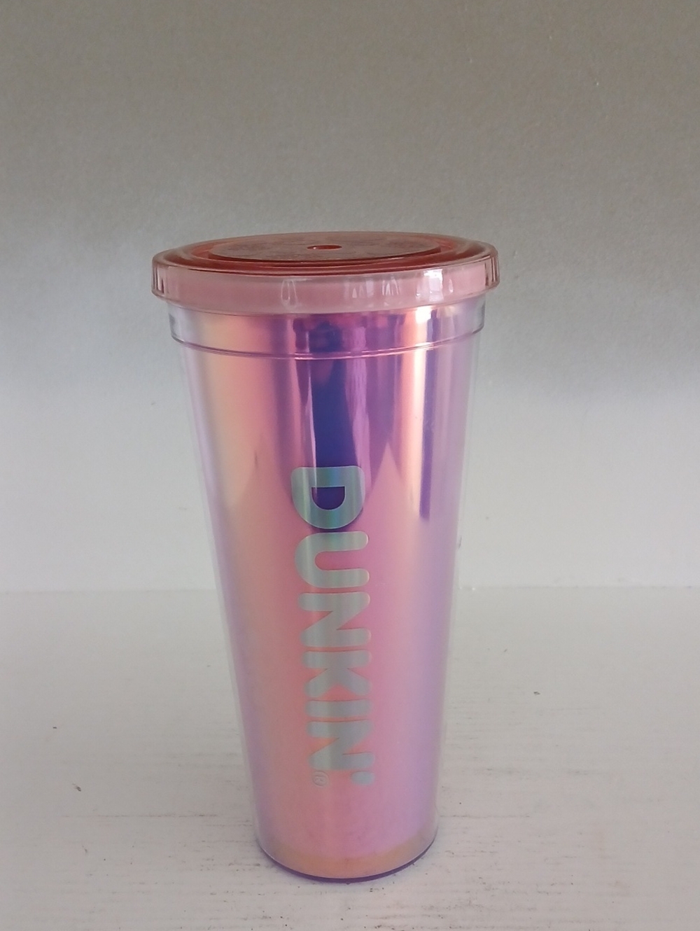 Dunkin Donuts Iridescent Pink Travel Tumbler with Lid